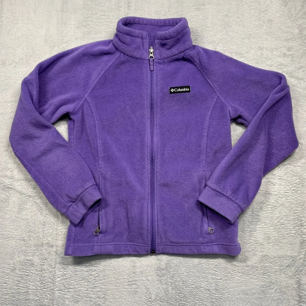 Set Of 2 Columbia Fleece Jacket & Hoodie Kids Size M 10/12 Purple‎ Teal Full Zip